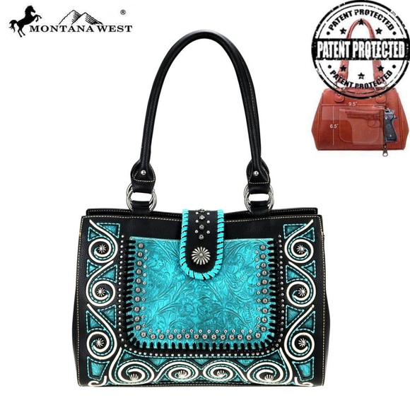 Montana West Tooled Concealed Carry Satchel Black - Picture 7 of 7